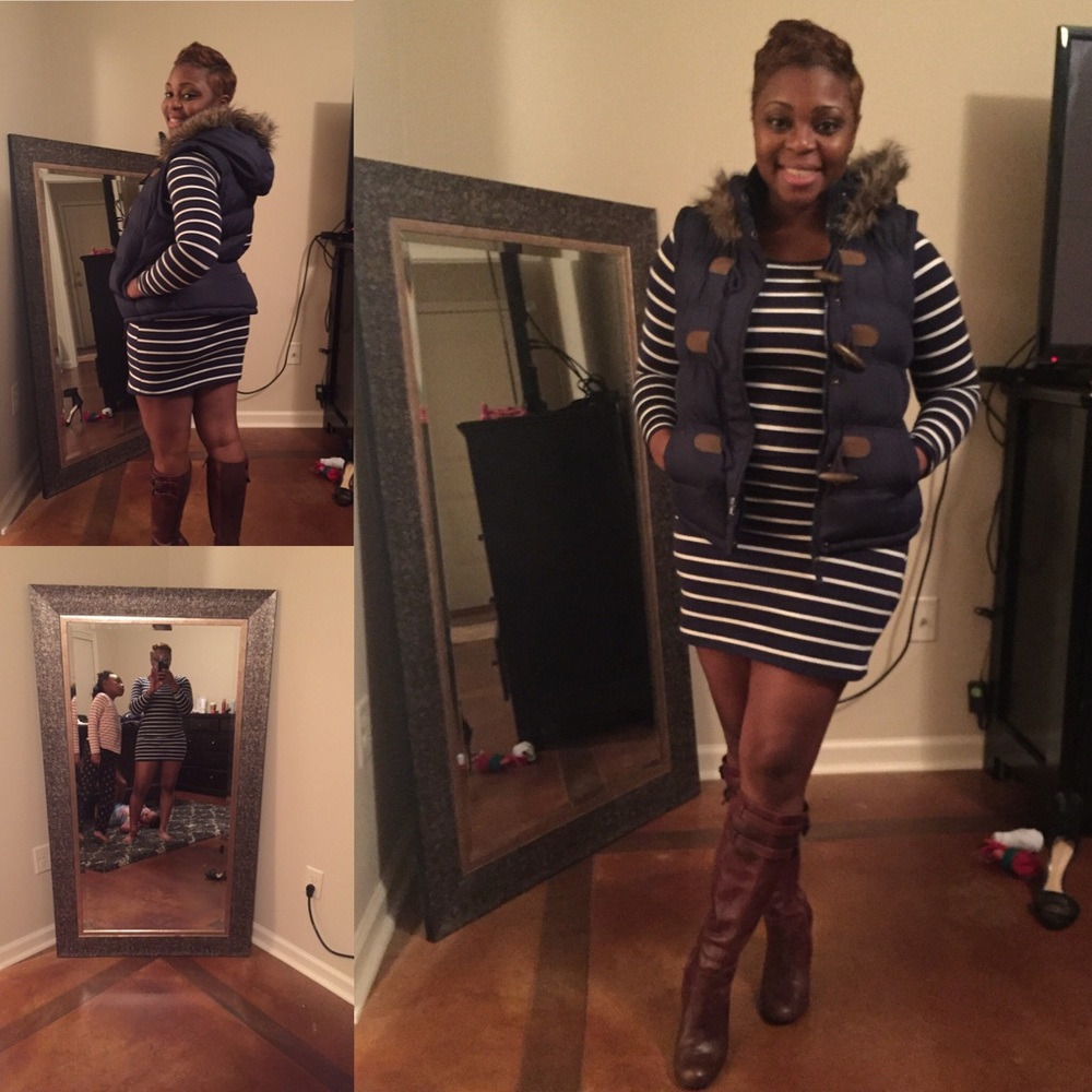 Navy and white striped dress